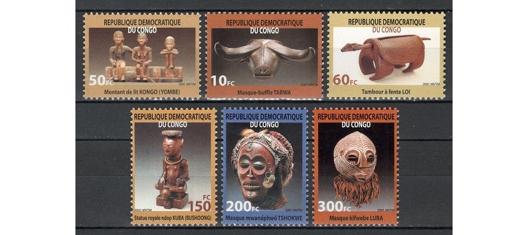 CONGO 2002 - ARTA, MASTI AFRICANE - SERIE DE 6 TIMBRE - NESTAMPILATA - MNH - COTA MICHEL : 12 E / at67